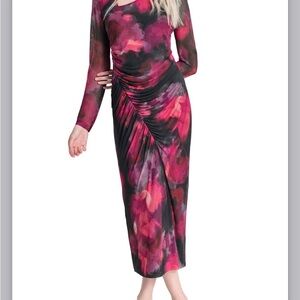 DKNY Vibrant Pink and Black Long Sleeve Dress